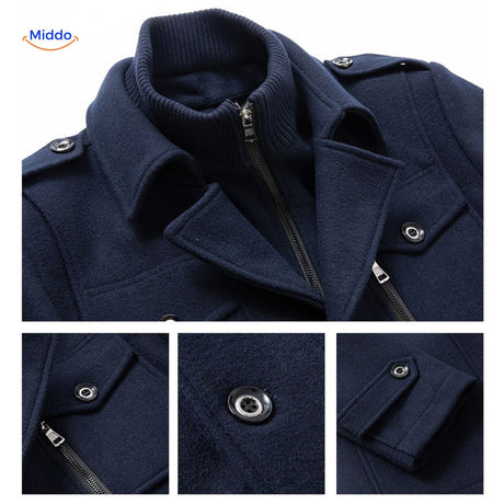 Winterjas heren van wolmix, trenchcoat met dubbele kraag