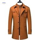 Winterjas heren van wolmix, trenchcoat met dubbele kraag, kleur bruin
