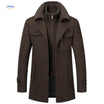 Winterjas heren van wolmix, trenchcoat met dubbele kraag, kleur donkerbruin