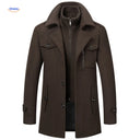 Winterjas heren van wolmix, trenchcoat met dubbele kraag, kleur donkerbruin