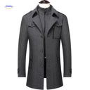 Winterjas heren van wolmix, trenchcoat met dubbele kraag, kleur grijs