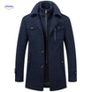Winterjas heren van wolmix, trenchcoat met dubbele kraag, kleur marine blauw