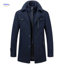 Winterjas heren van wolmix, trenchcoat met dubbele kraag, kleur marine blauw