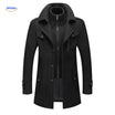 Winterjas heren van wolmix, trenchcoat met dubbele kraag, kleur zwart