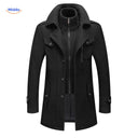 Winterjas heren van wolmix, trenchcoat met dubbele kraag, kleur zwart