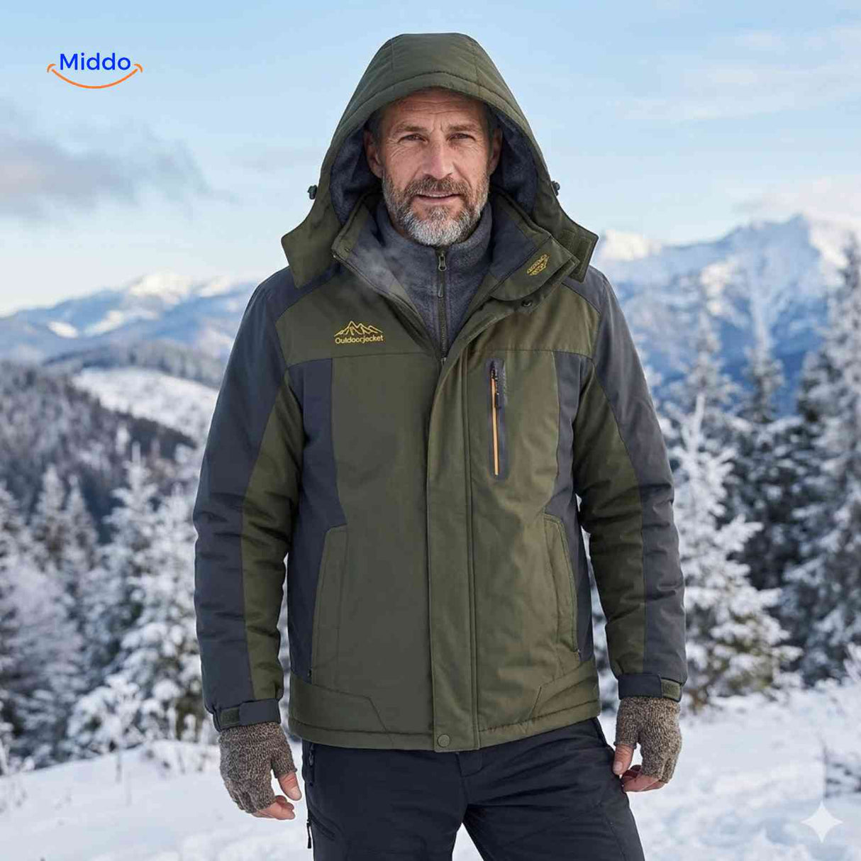 Winterjas met fleece voering, waterdicht en winddicht, kleur legergroen