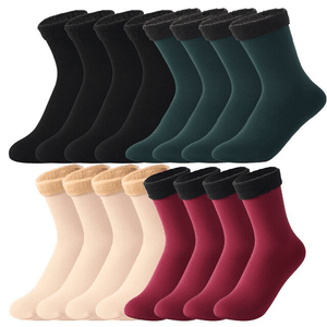 Wintersokken met dikke pluche voering en omslagboord, kleur 2x beige + 2x rood + 2x groen + 2x  zwart