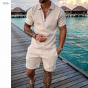 Zomerset heren met ritspolo en bijpassende short, kleur beige