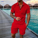 Zomerset heren met ritspolo en bijpassende short, kleur rood