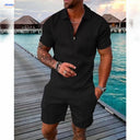 Zomerset heren met ritspolo en bijpassende short, kleur zwart
