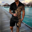 Zomerset heren met ritsshirt en bijpassende shorts, kleur koninklijke leeuwenprint zwart
