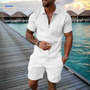 Zomerset heren met ritsshirt en bijpassende shorts, kleur minimalistische textuur wit