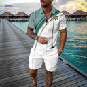 Zomerset heren met ritsshirt en bijpassende shorts, kleur palm bries groen/wit