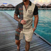 Zomerset heren met ritsshirt en bijpassende shorts, kleur tribal patchwork smiley beige